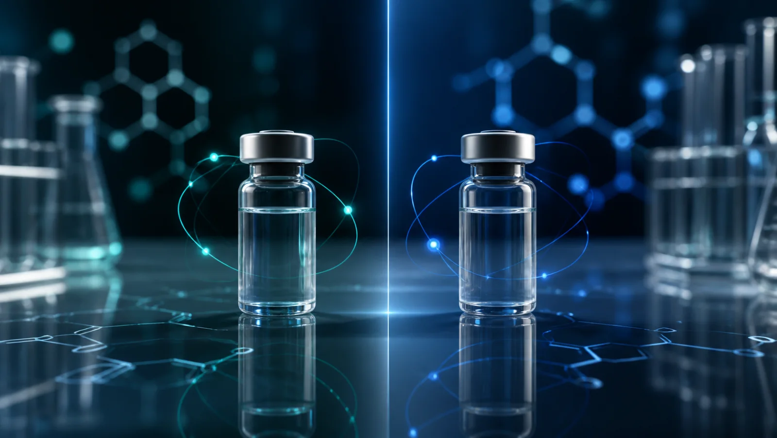 Two research vials separated for an analytical comparison