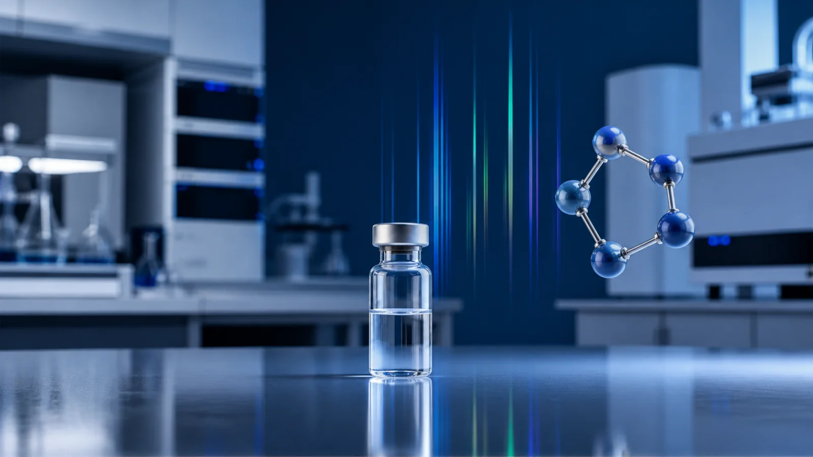 Research vial with compact peptide motif and spectral light