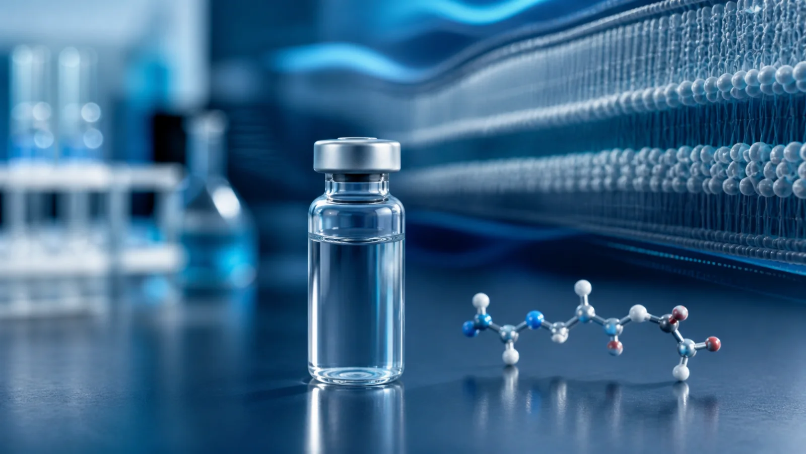 Research vial with short peptide motif in an analytical laboratory