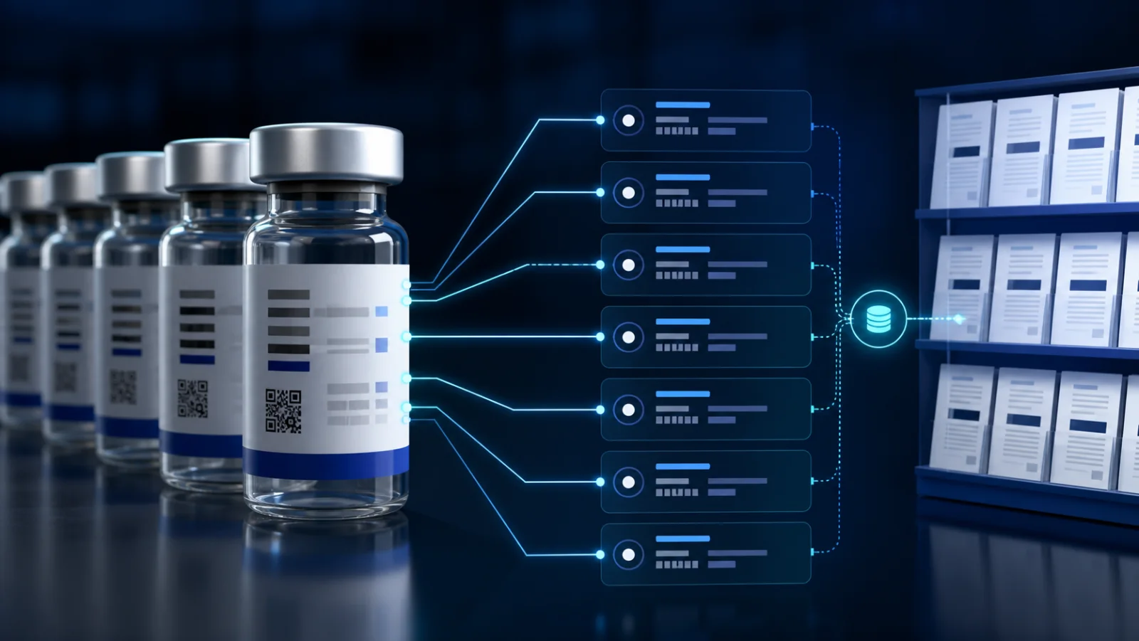 Research vials linked to organized batch and lot records
