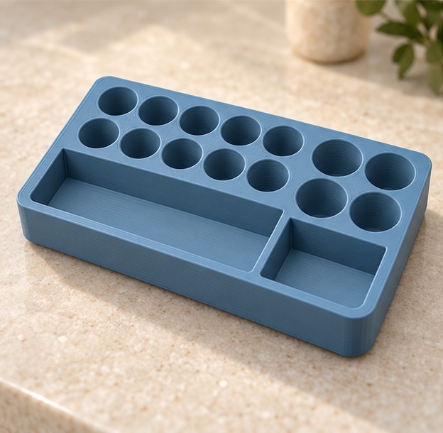 SnapLock Complete Organizer Case — insert view in gray and blue; AI-generated visualization