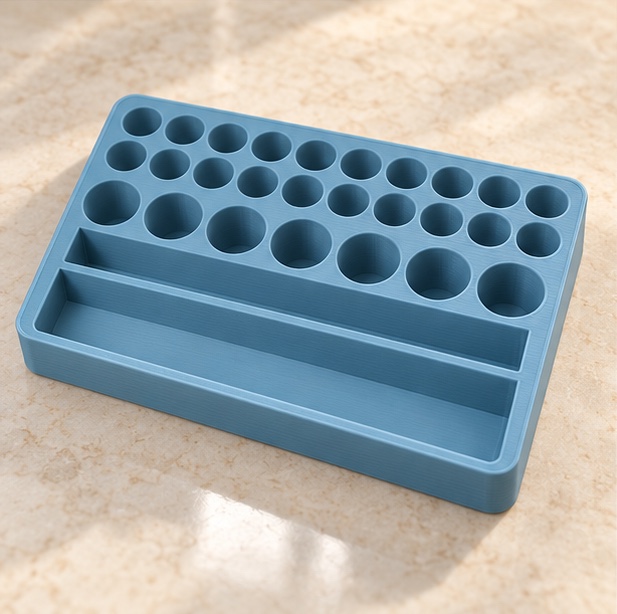 SnapLock Home Organizer Case — insert view in gray and blue; AI-generated visualization