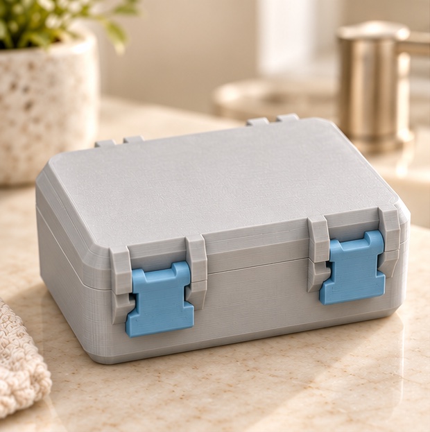 SnapLock Mixed Travel Case — closed view in gray and blue; AI-generated visualization
