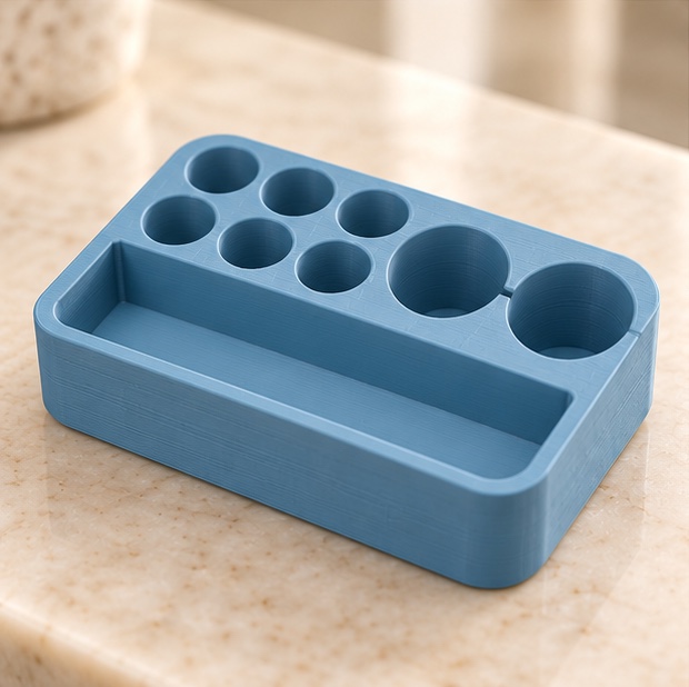 SnapLock Mixed Travel Case — insert view in gray and blue; AI-generated visualization