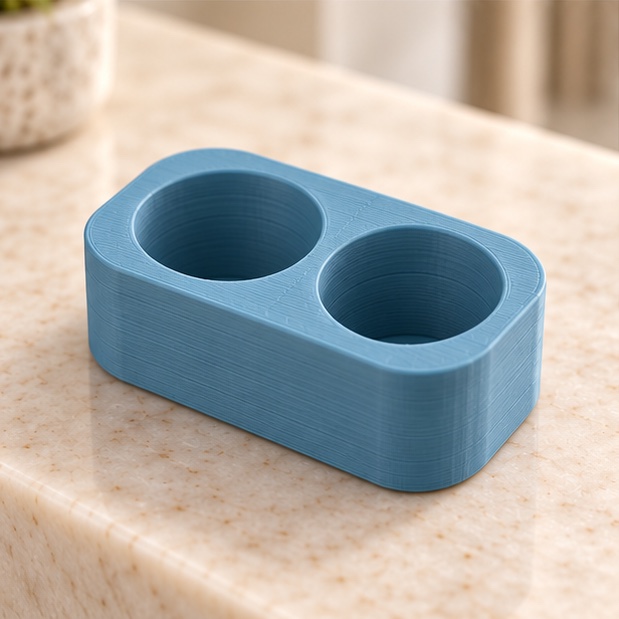 SnapLock 2-Vial Compact Case — insert view in gray and blue; AI-generated visualization